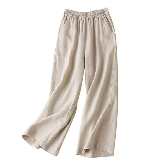 Lixiuxyad Womens Baggy Pants Women's Cotton And Linen Solid Color Drape Casual Fashion Oversized Pants Beige