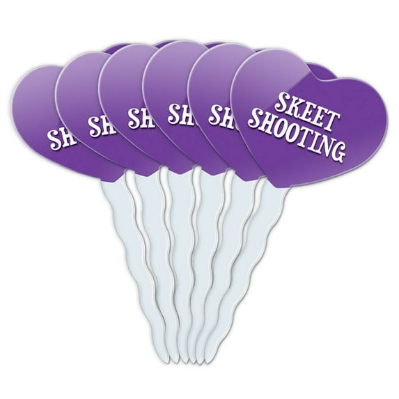 Skeet Shooting Heart Love Cupcake Picks Toppers - Set of 6