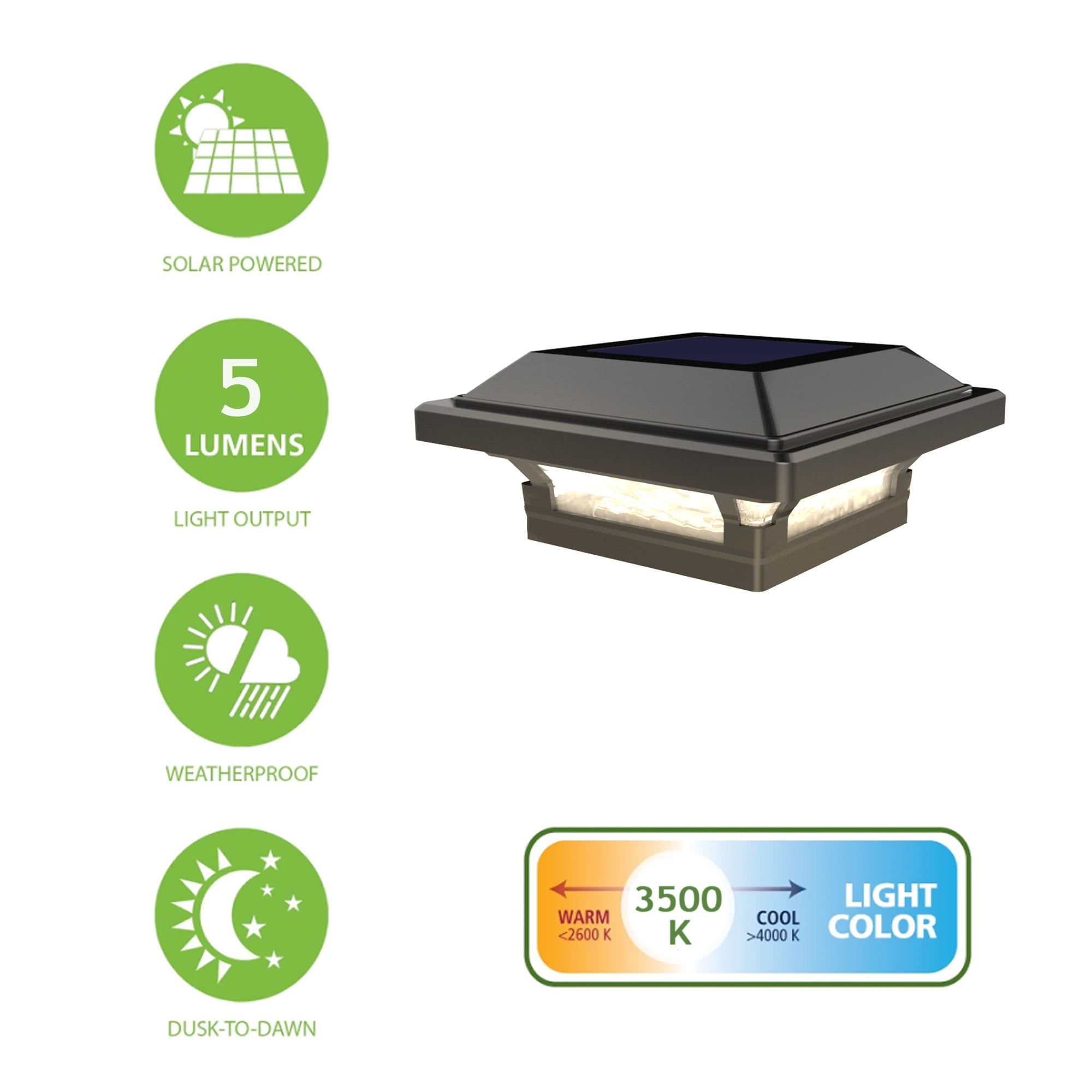 Yards & Beyond Solar Powered Black LED Solar Landscape Post Cap Light with Plastic Lens, 5 Lumens, 4 pack