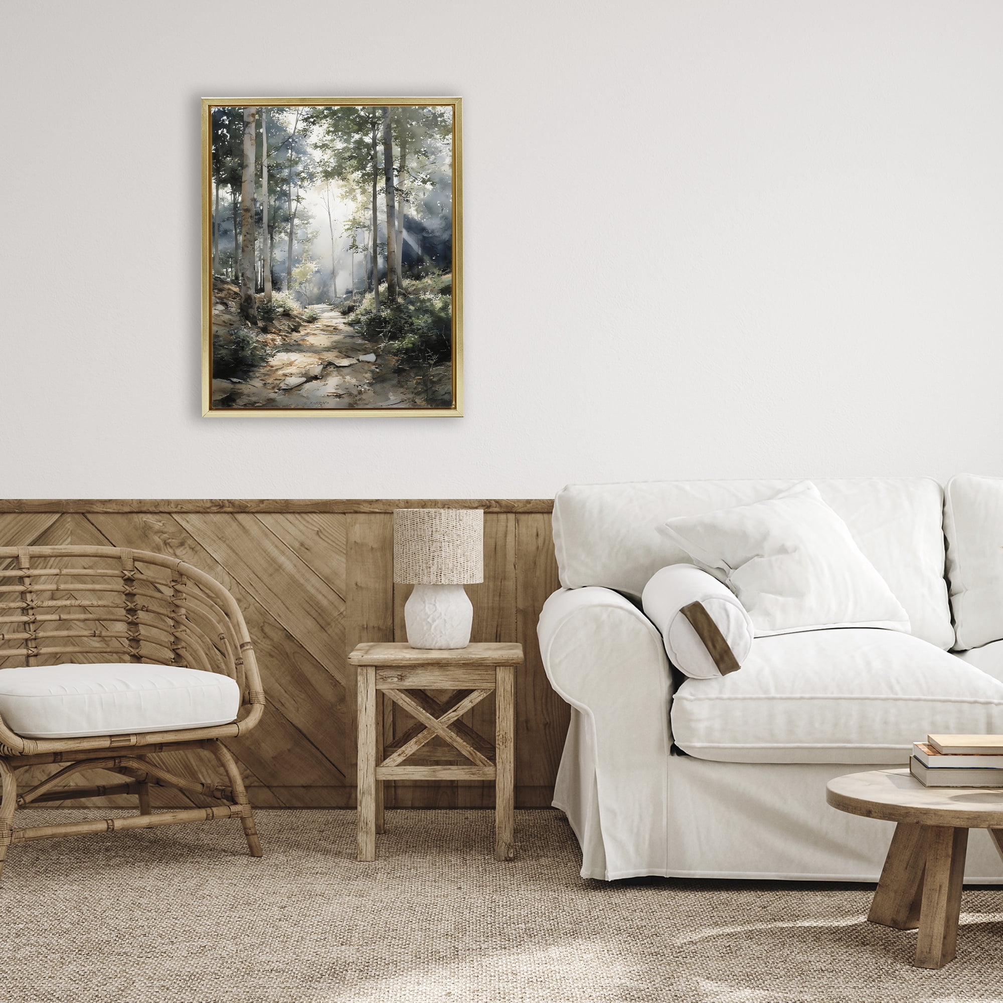 Stupell Industries Through The Woods Pathway Gold Framed Floater Canvas Wall Art, design by Franklyn Gregory