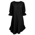 thumbnail image 7 of Women's V Neck 3/4 Sleeve Loose Swing Mini Dress, Solid Ruffle Hem Casual Summer Vacation Tunic Dress Black L(L), 7 of 7