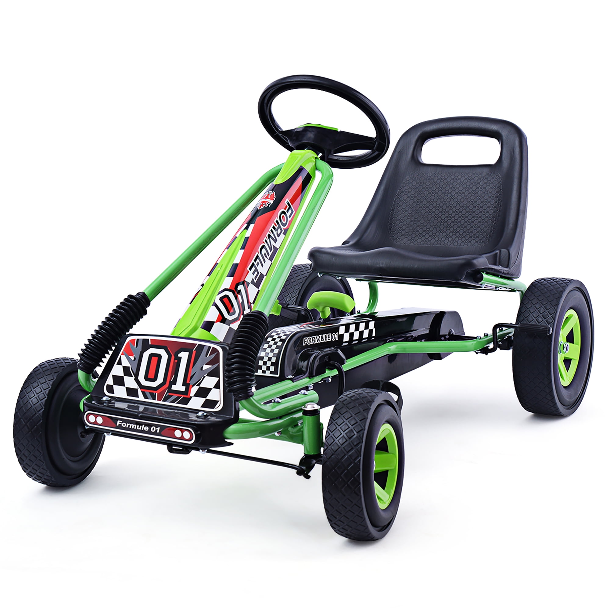 Kids Black Quad Pedal Go Kart 4 Wheel Powered Outdoor Sports Racing Toys Hobbies 