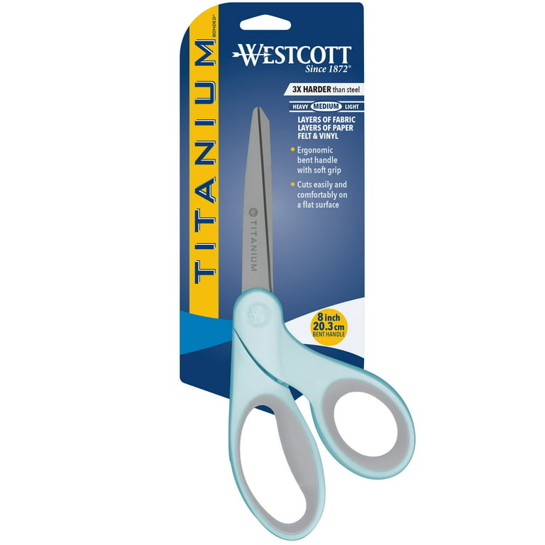 Westcott Titanium Bonded Scissors, 8, Bent, for Sewing, Blue, 1