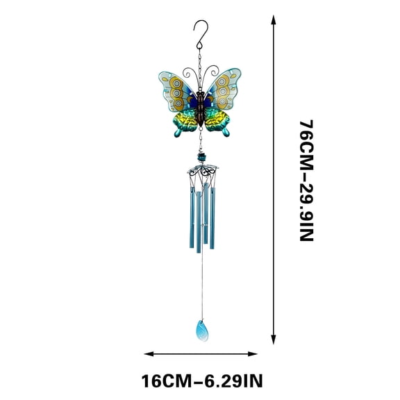 Stained Glass Wind Chime with Metal Craft Ornament, Artistic Decorative Wind Chime, Butterfly Iron Arts and Crafts Creative Metal Glass Painted Outdoor Garden Hanging,For Home and Garden Decoration