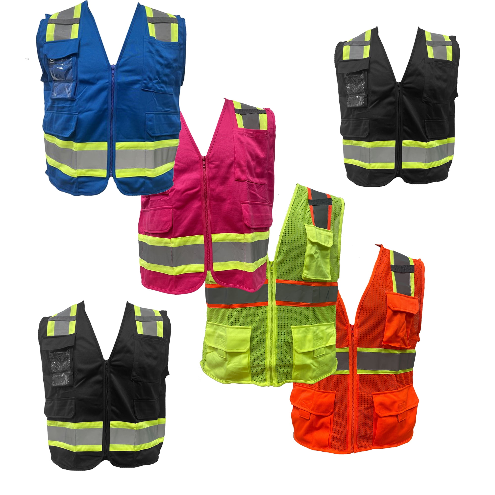 Radyan 6 Pack Safety Vests Multi Pocket Reflective Vest for Work with