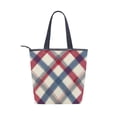 thumbnail image 2 of Zipper canvas bag large capacity large size practical handbag durable Canvas with leather material Red-blue Diagonal Lines, 2 of 7