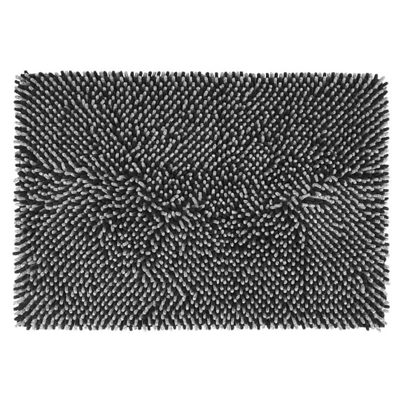 Unique Bargains Non Slip Absorbent Chenille Bathmat Washable Soft Bath Rug Black 17" x 24"