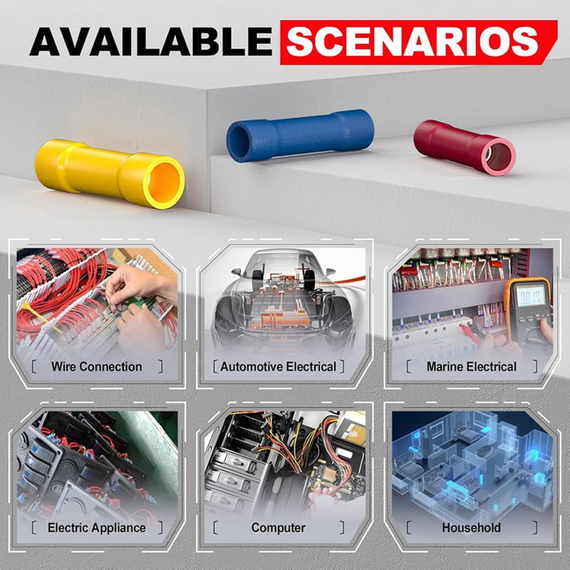 400Pcs Wire Butt Splice Connectors Kit, 22-10 AWG Electrical Crimp Terminal Connector Fully Insulated Wiring