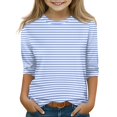 thumbnail image 2 of Girls Casual 3/4 Sleeve T Shirts Kids Crewneck Tops Fashion Striped Tees Blue,9-10 Years, 2 of 7