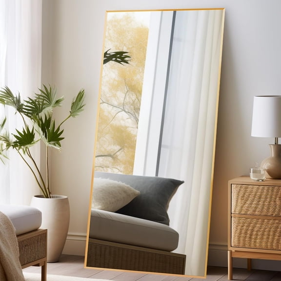 71" X 32" Large Full Length Mirror with Stand, Gold Wall Mounting Full Body Mirr