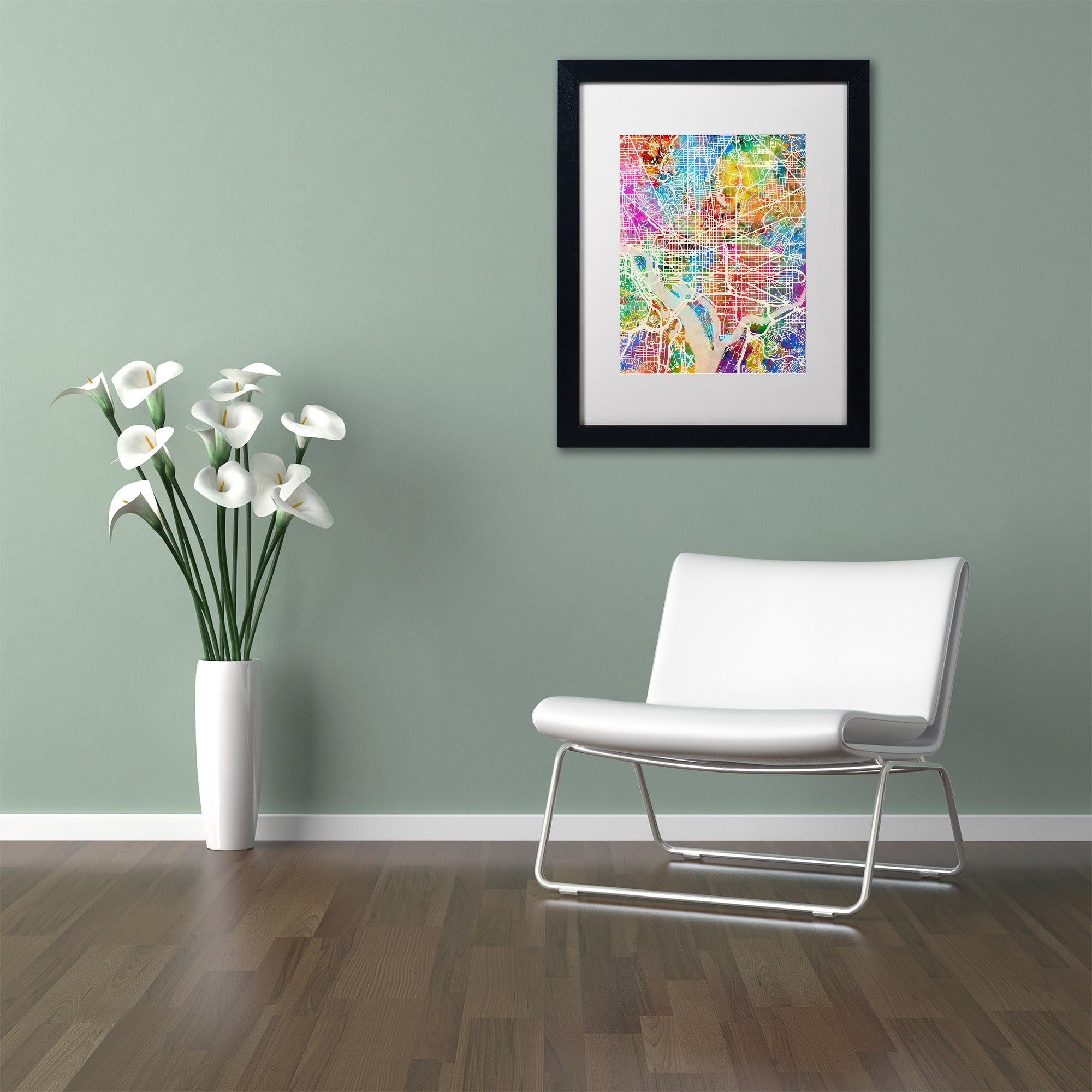 Trademark Fine Art "Washington DC Street Map" Canvas Art by Michael Tompsett, White Matte, Black Frame