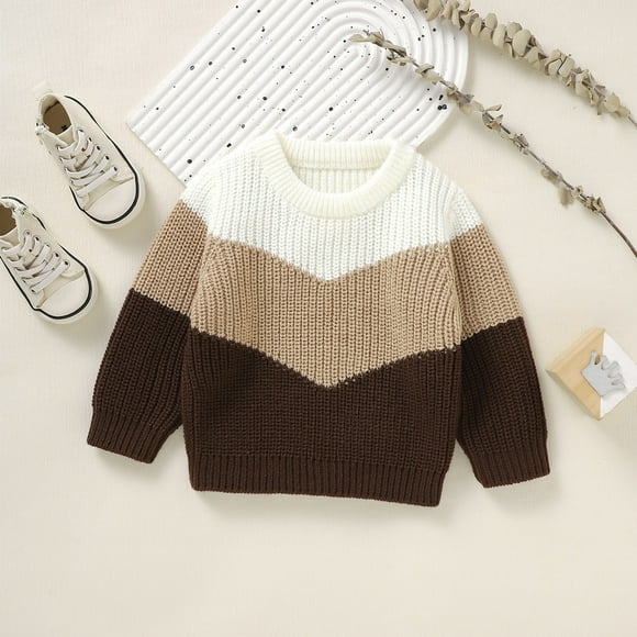 Toddler Baby Girl Boy Patchwork Knit Sweater Warm Sweatshirt Long Sleeve Shirt Tops Knitted Fall Winter Clothes Sweatshirt Pullover Hoodie Kids Boys Boys Sweatshirts Kids Sweatshirts Hoodi Brown 9-12M