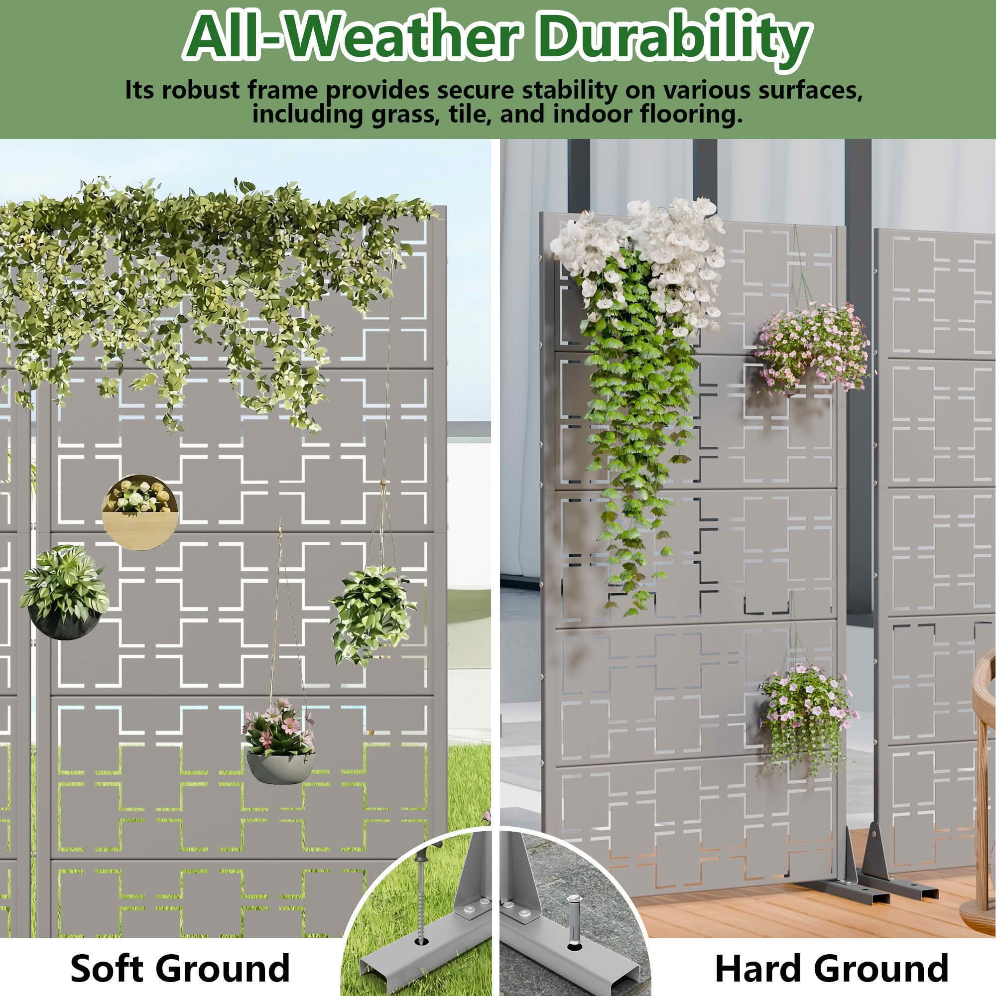 MAYEERTY 59x30 Gray Double-sided Outdoor Natural Privacy Panel Screen, 5 Piece Set Natural Folding Divider for Backyard and Garden