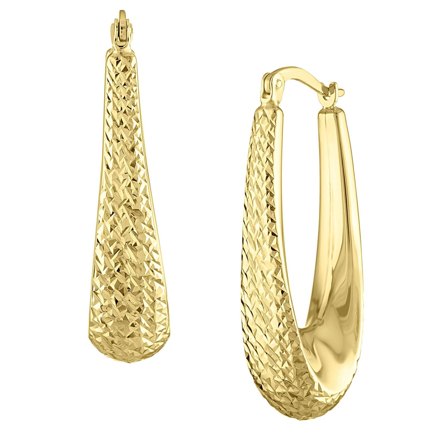 みや♡14kgf Diamond Cut Round Hoop Earrings in 14K Two Tone Gold