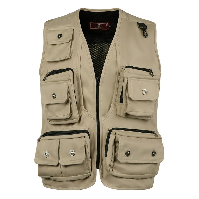 Puntoco Plus Size Coat Clearance Mens Gilet Waistcoat Multi Pocket Fishing  Hunting Hiking Vest Waistcoat Jacket Beige 10(XL)