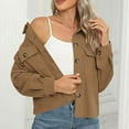 thumbnail image 5 of WRKEKC Jacket for Women Trendy Cropped Corduroy Button Down Puffer Jacket Long Sleeve Shirt Jacket for Women Fall Winter Distinctive Color Outfits, 5 of 7