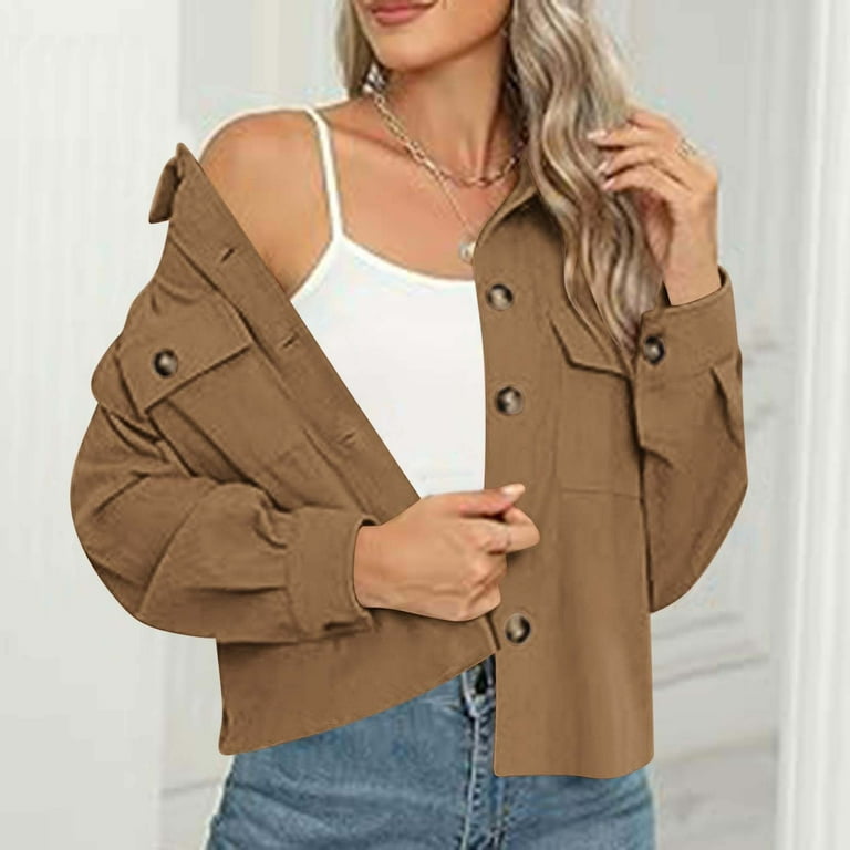 jjayotai Womens Double Breasted Corduroy Jacket, Long Sleeve Work