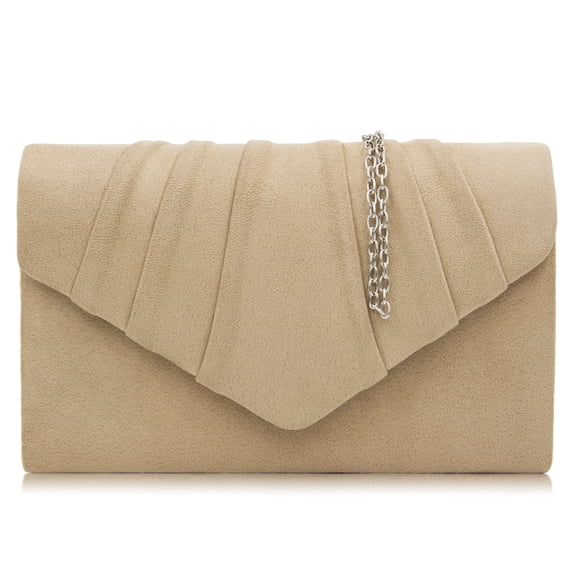 LQCrafK Women Evening Bag Suede Pleated Clutch Purse For Female With Shoulder Chain
