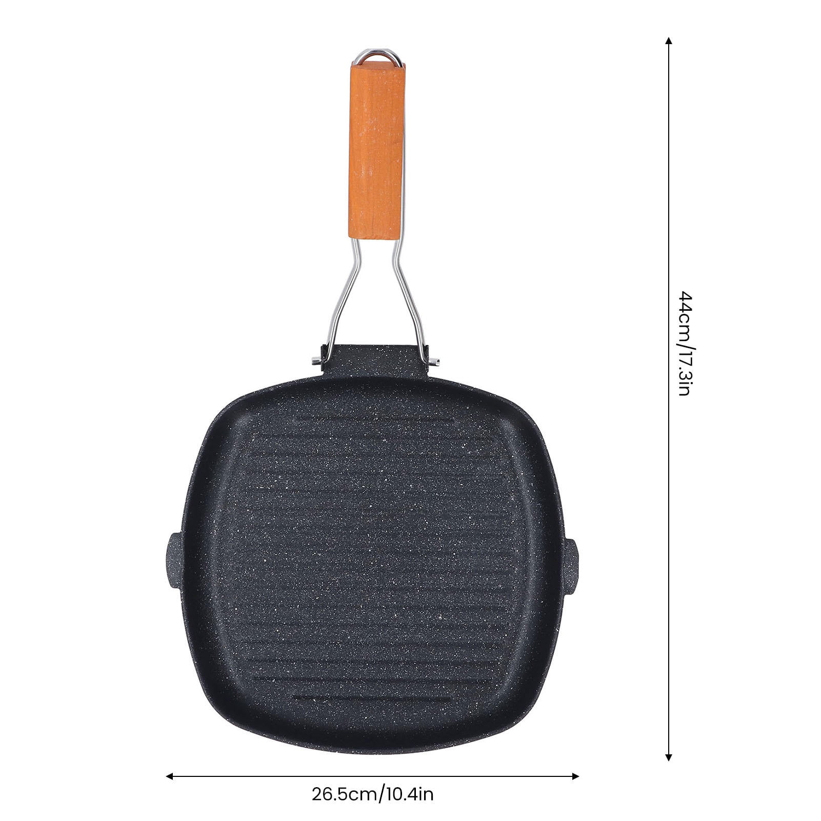 BIMZUC Maifan Stone Non‑Stick Grilling Pan – 10.6” Square, Ribbed Design, Foldable Wooden Handle, Flat Base, Gas & Induction Compatible