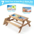 thumbnail image 5 of JOYFULIN Kids Picnic Table, 4-in-1 Wood Sand & Water Table with Umbrella, 2 Trays, Removable Tabletop and Built-in Bench, Outdoor Convertible Sensory Picnic Table for Backyard Garden, Natural, 5 of 7