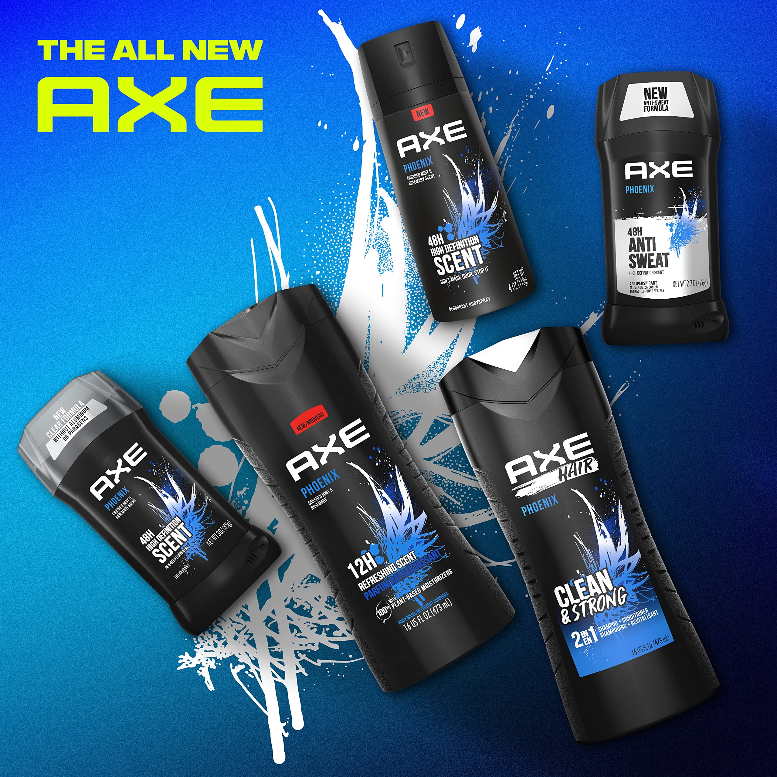 AXE Body Wash Phoenix CM31&nbsp;12h Refreshing Scent Crushed Mint & Rosemary 4 count Men's Body Wash with 100% Plant-Based Moisturizers 16 oz