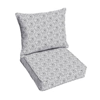 Grey and White Geometric Indoor/Outdoor Deep Seating Pillow and Cushion Set, Corded