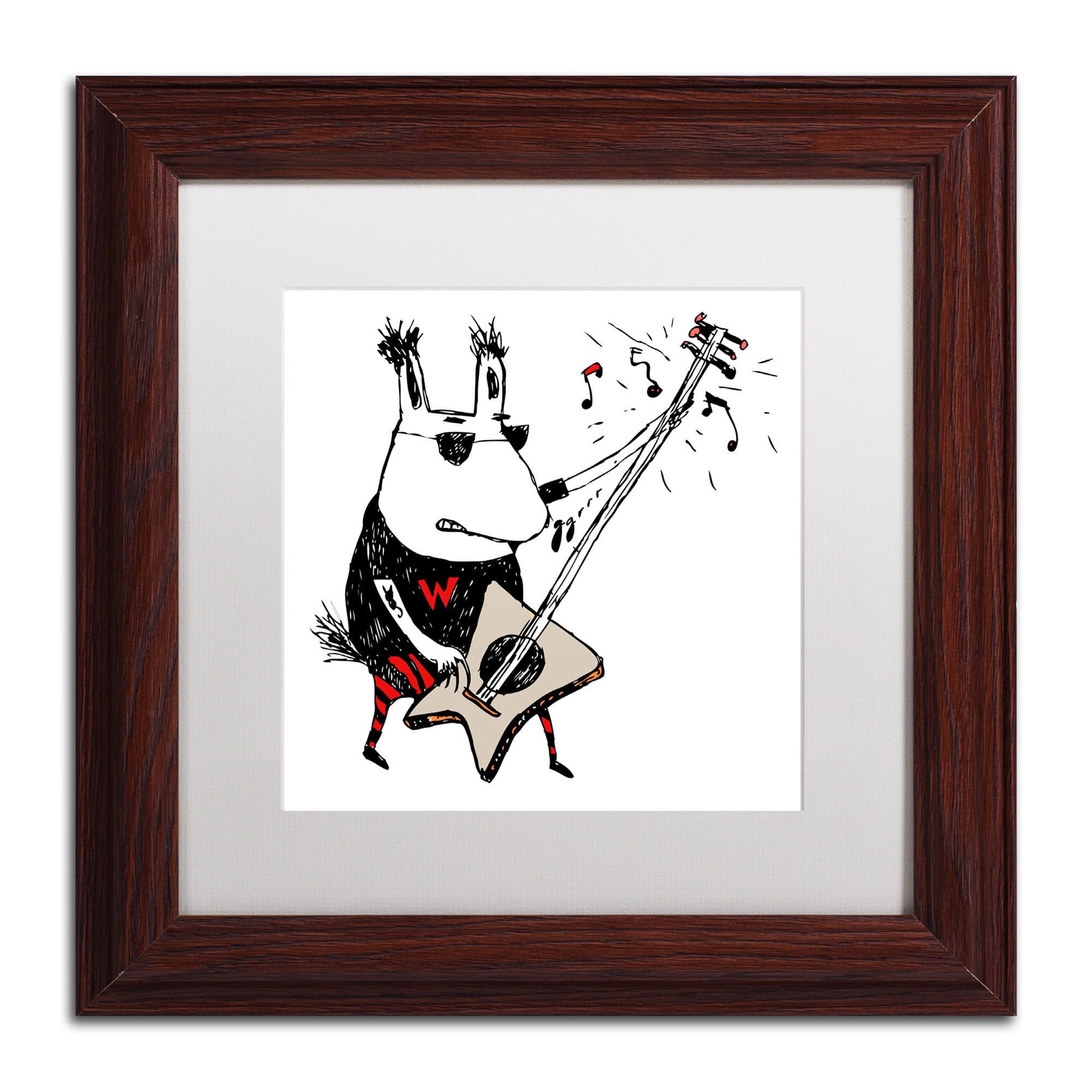 Trademark Fine Art "Wild Guitar Wolf" Canvas Art by Carla Martell, White Matte, Wood Frame