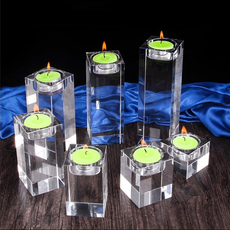 1/3 Pack Candle Holders, Elegant Heavy Crystal Cuboid Tealight Holder