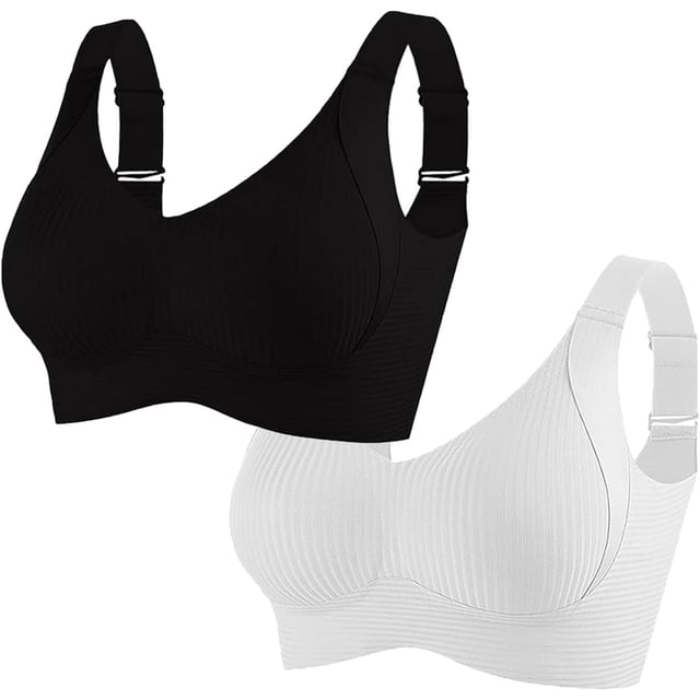 Women's Solid Four-Breasted Adjustable Wireless Bra, Floralshe Brasier, Seamless Full Coverage Ribbed Bralettes