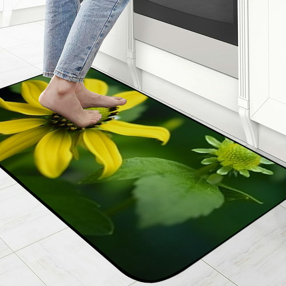 PHYHOO Decorative Door Mat, Door Mat with Non-Slip Rubber Backing, Easy Cleaning, Traps Dirt, Rug for Entry, Patio, Garage - Flower Bloom Yellow Bright Green Colorful Floral 19.68*47.24 in