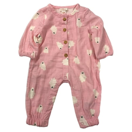 Infant Girls Pink & White Ghost Outfit Halloween Baby Coverall Newborn