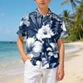 thumbnail image 5 of Ulanda Boy's Hawaiian Shirt Short Sleeve Casual Button Down Beach Aloha Shirt Kids Summer Luau Hawaii Shirts 1-13 Years (Dark Blue, 7-8 Years), 5 of 7