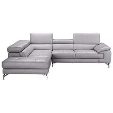 Olivia Premium Leather Sectional Sofa in Element Grey, Right Hand Facing Chaise