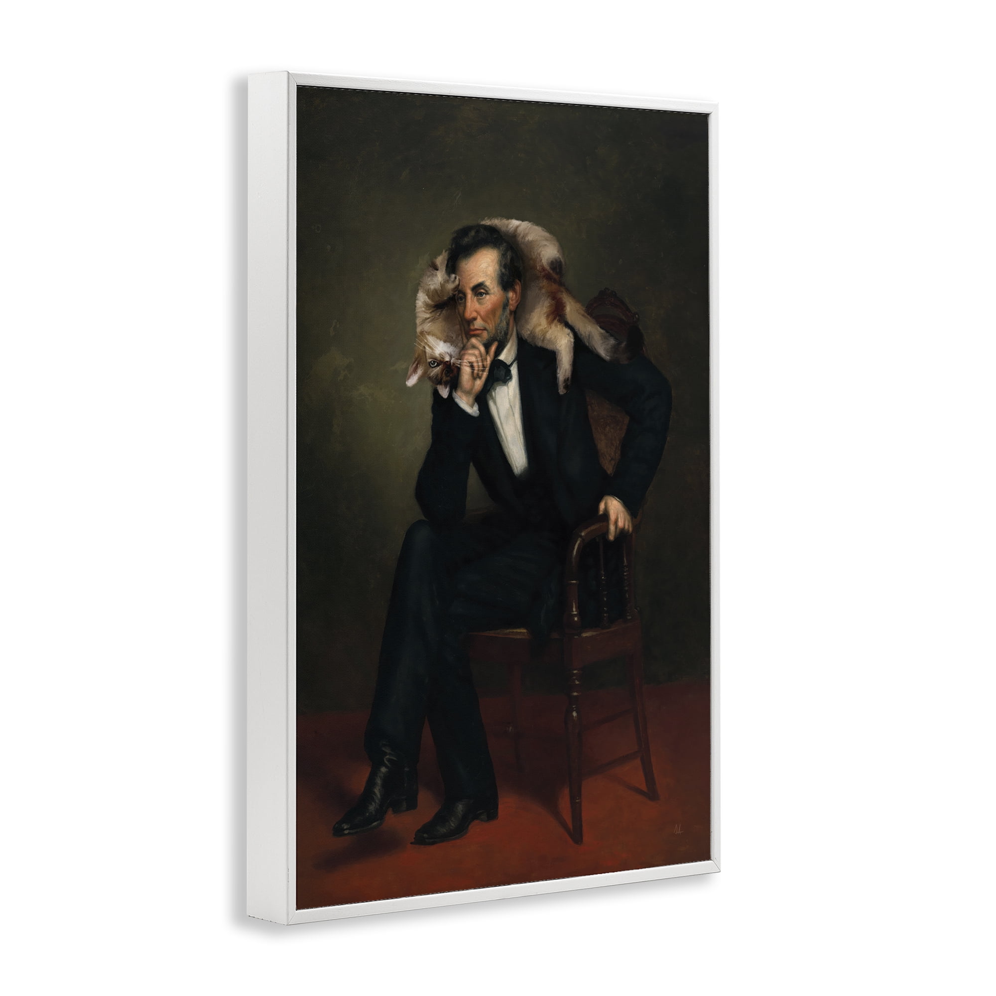 Stupell Industries Cat & Historical Leader White Framed Giclee Art, design by Sarah Adams