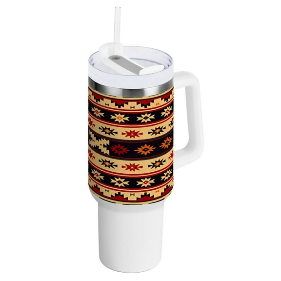 40 oz Tumbler with Handle and Straw Lid Geometric Bohemia Africa Insulated Vacuum Water Bottle Stainless Steel Travel Cup