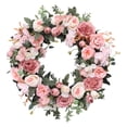 thumbnail image 2 of Guirnalda artificial de peonías de seda y rosas, guirnalda floral redonda, decoración del hogar para la parte delantera, 2 of 8