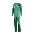 thumbnail image 5 of Silk Satin Pajamas Set Women Two Piece Nightwear Long Sleeve Sleepwear Soft Loungewear Pjs Set Green 4XL, 5 of 9