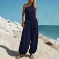 thumbnail image 2 of Khunlpohl Womens 2 Piece Sets One Shoulder Sleeveless Pleated Tops and Elastic Waisted Tapered Loose Pants Fashion Casual Beach Vacation Set, 2 of 5