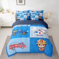thumbnail image 2 of Feelyou Cartoon Car Blue Twin Bedding Sets 7-Piece for Kid, Kawaii Dog Cat Bedding Comforter Set, Kawaii Truck Airplane Reversible Sheet Sets, Luxury Bedroom Decor, 2 of 8