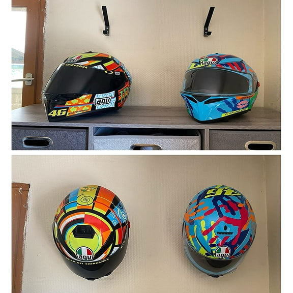 2 Pack Motorcycle Helmet Hook Multi-Purpose Jacket Hanger Keys Bags Holder Wall Mount Rack Cloth Display Rack Hat Hook for Home Kitchen Door Cabinet - Hardware Included Easy to Install.