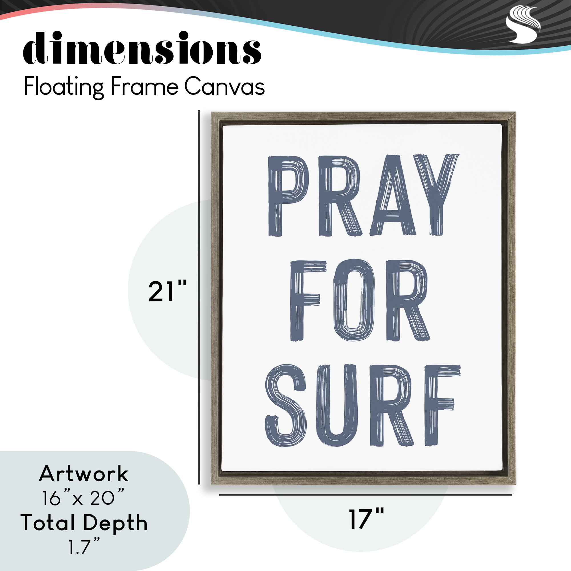 Summer Sentiment Pray For Surf Brown Framed Floater Canvas Wall Art, design by Lettered and Lined