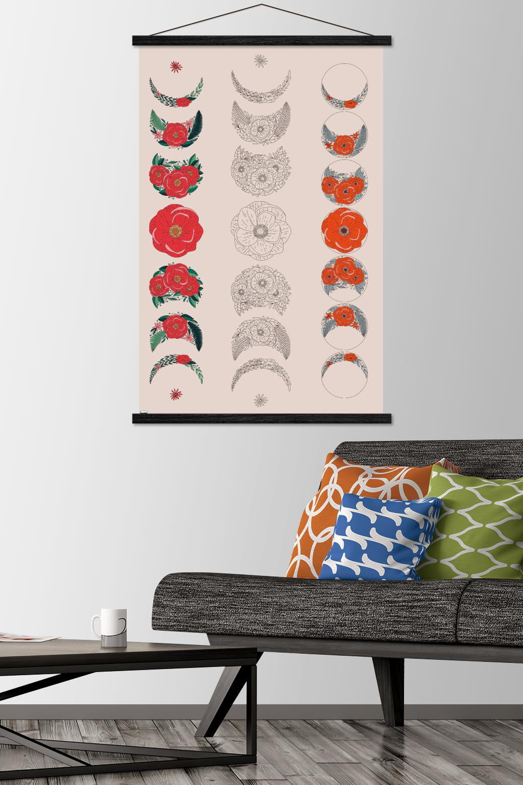 Floral Phases of the Moon Wall Poster with Magnetic Frame, 22.375" x 34"