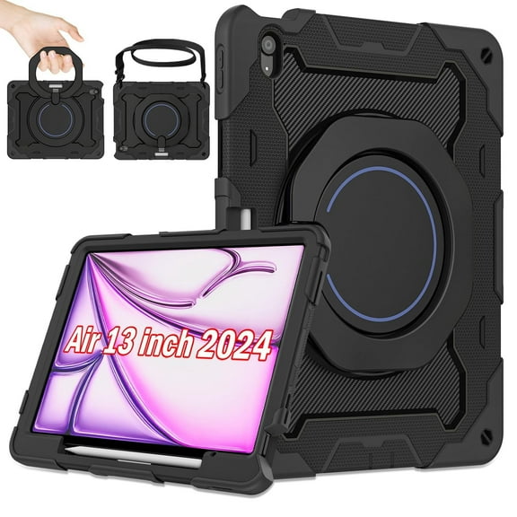 Iokmax for iPad Air 13 Inch Case M2 2024 with HD Screen Protector & Shoulder Strap & Pen Holder [ 15FT Drop Protection] Heavy Duty Military Case for iPad Air 13 M2 - Rotating Stand for Kids