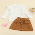 thumbnail image 3 of 2PCS Toddler Infant Kids Girls Long Sleeve Turtle Neck Ribbed Solid Color Tops High Waist Buttoned Skirt with Pockets  White  3 Years, 3 of 7