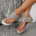 thumbnail image 6 of Platform Sandals Women Clearance, Xunlbb Women's Fashion Casual Summer New Sequined Flat Elastic Clip-Toe Color Matching Beach Sandals(Silver,Size:43), 6 of 7