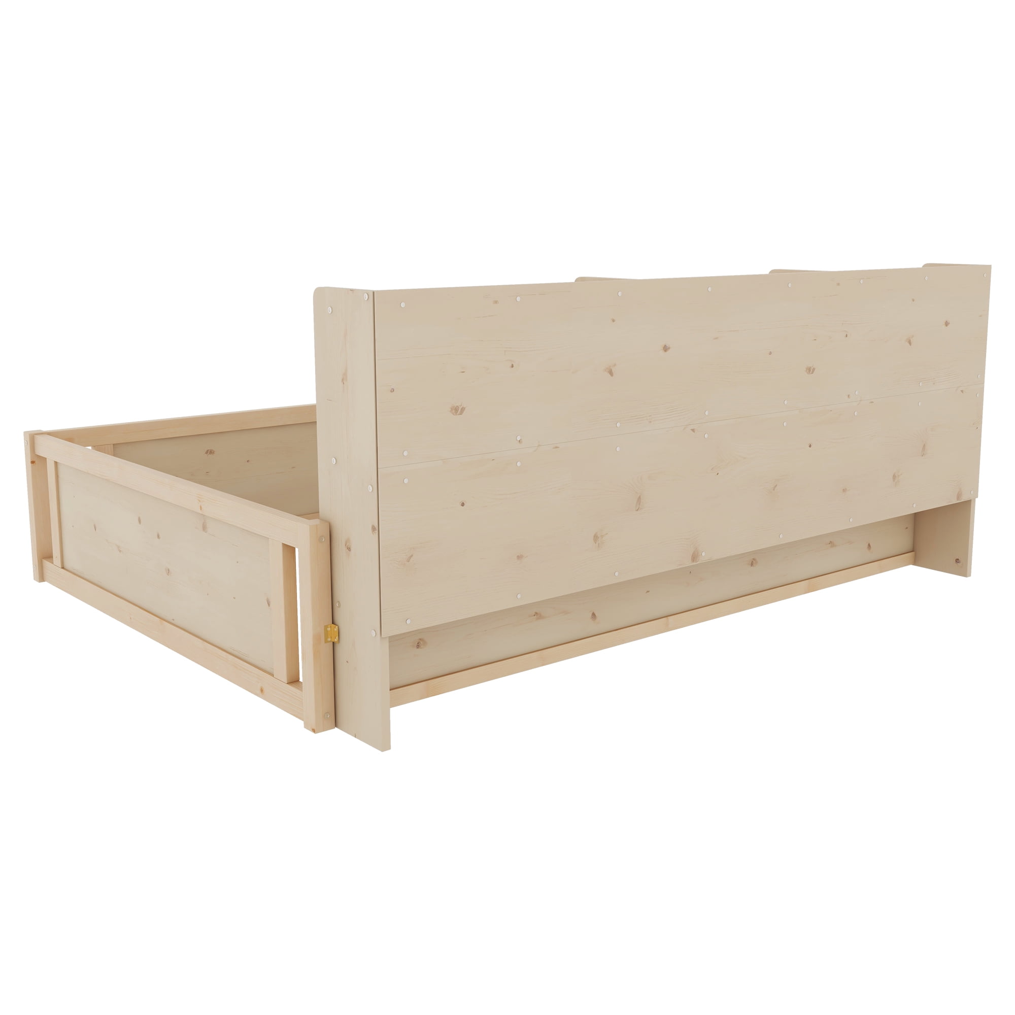 Mintazer Full Size Montessori Floor Bed with Bookcase Headboard & Guardrails, Kids Platform Bed Frame with 6 Cubby Storage Shelves for Bedroom, Natural