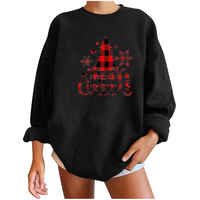 Sudadera de Cuello Redondo de Navidad Para Mujer, Camisetas de Manga Larga, Blusas Regulares Estampadas, Camisas Odeerbi ODB195578