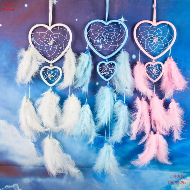 Minimalist Love Dream Catcher Handmade Wind Chimes Wall Decoration Girl Room Decoration Feather Bag Furniture Decoration heqiyong LED