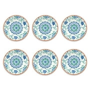 Abode Homewares by TarHong Rio Turquoise Floral Salad Plate, 8.5x 0.8", Set of 6