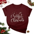 thumbnail image 2 of Jinhomg Christmas Tee Shirts for Women Funny Cute Letter Print Xmas T-Shirt Lightweight Comfy Short Sleeve Crew Neck Holiday Tops Daily Wear Wine XL, 2 of 6